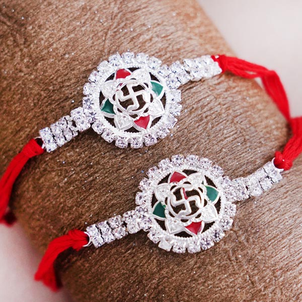 Two Swastika Silver Rakhis