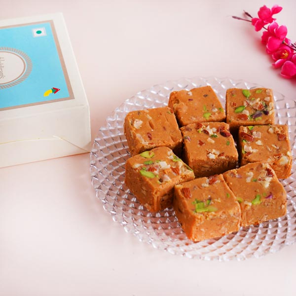 Two Designer Rakhi with Sweets Hamper