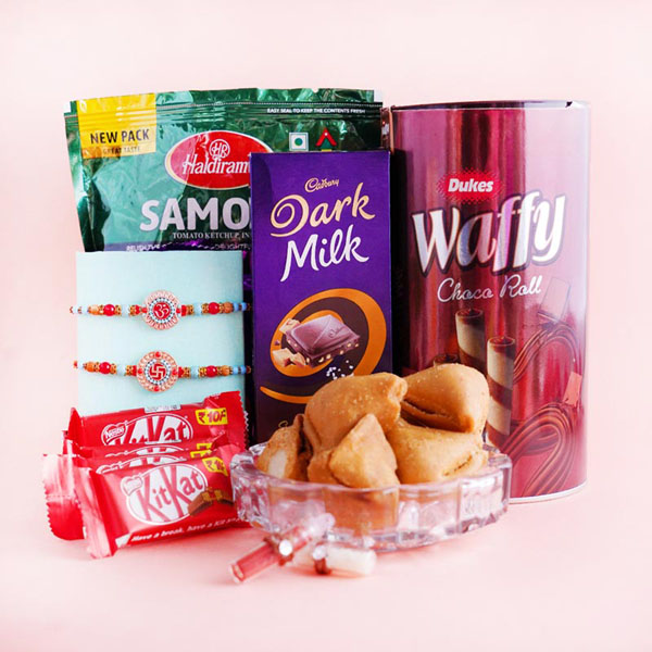 Two Designer Rakhi Snacks Hamper