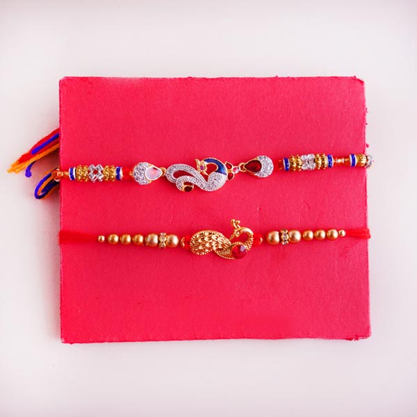 2 Designer Rakhi with Dates and Snacks Hamper