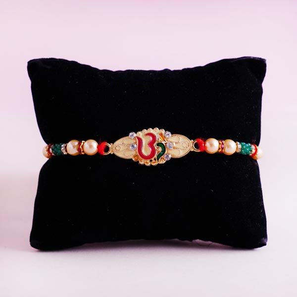 Om Rakhi with Lucky Bamboo and Chana Laddoo