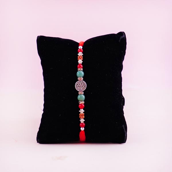 Silver Rakhi with Sweets and Jade Plant