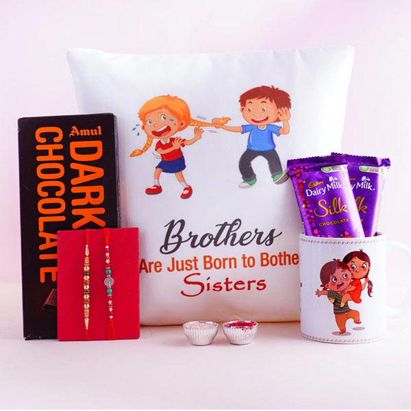 Two Rakhis With Cushion Combo