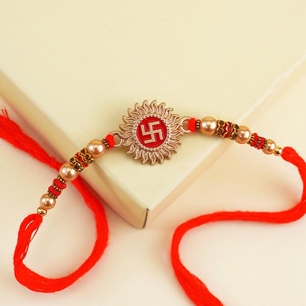 Set of Five Pearl and Swastika Rakhi