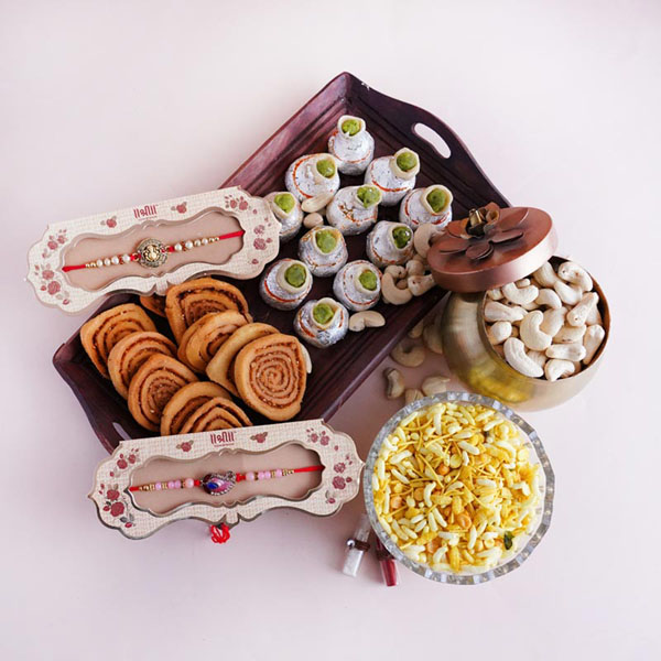 Designer Rakhi Sweets and Snacks Hamper