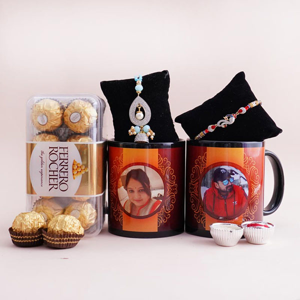 Bhaiya Bhabhi Rakhi with Personalized Mug and Chocolates