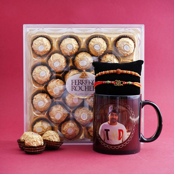 Two Brothers Rakhi with Personalized  Mug and Chocolates