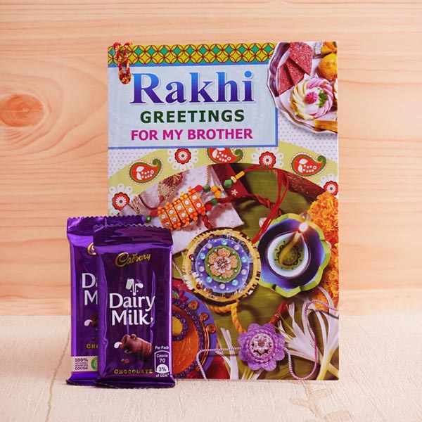 Rudraksha Rakhi and Greeting Card Combo