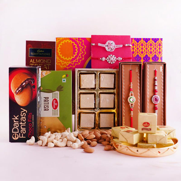 Four Designer Rakhi Hamper for Brothers