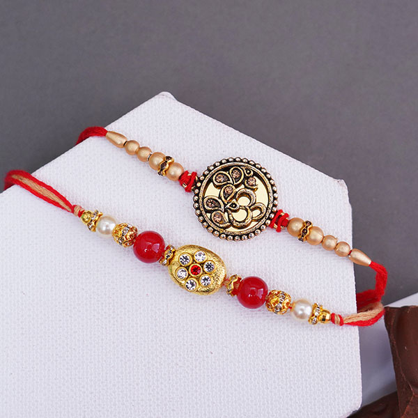 2 Golden Rakhi with Chocolate Box