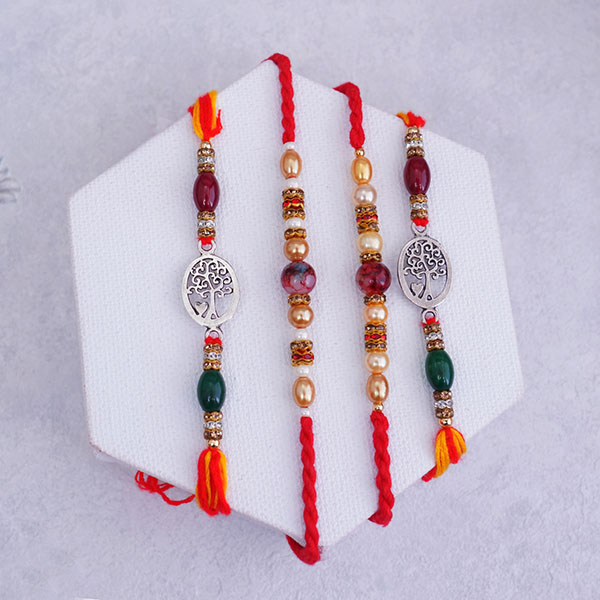 Set of 4 Designer Rakhi with Chocolate Basket