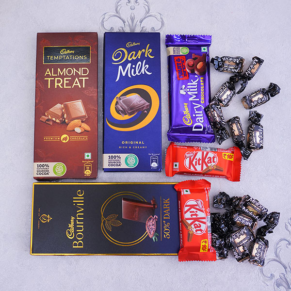 Set of 4 Designer Rakhi with Chocolate Basket
