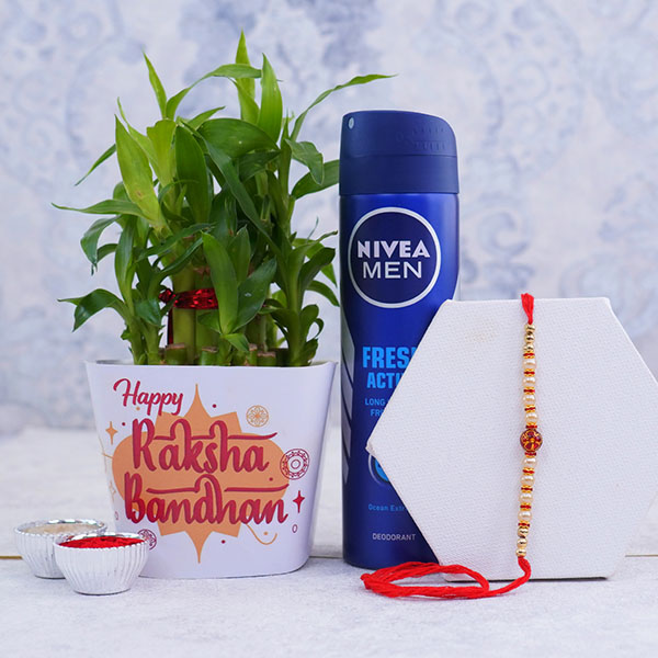 Designer Rakhi with Lucky Plant N Nivea Perfume for Men