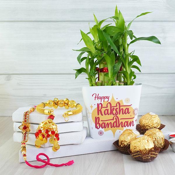 Bhaiya Bhabhi Rakhi with Lucky Plant and Ferrero Rocher