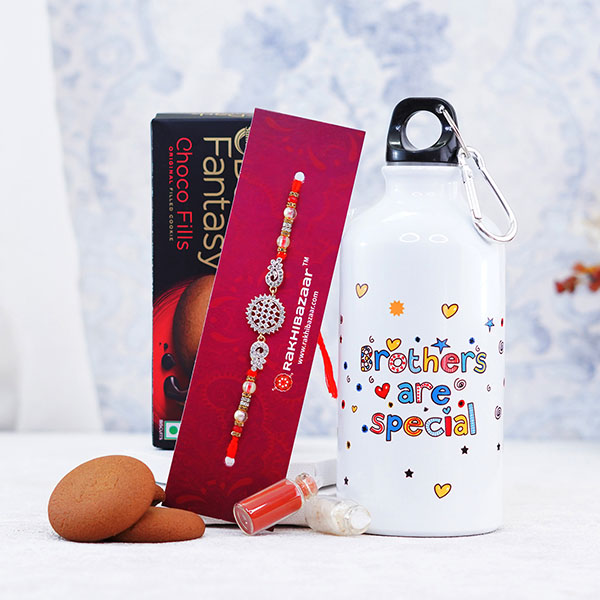 American Diamonds Rakhi with Bottle for Brother Gift Hamper