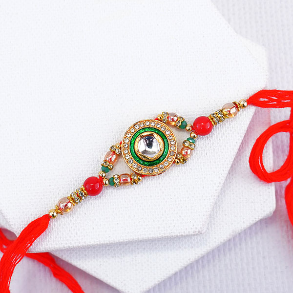 Designer Stone Rakhi with Chocolates N Mug Gift Pack