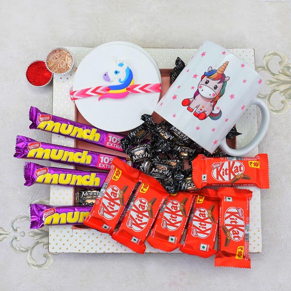 Unicorn Kids Rakhi N Mug with Chocolates