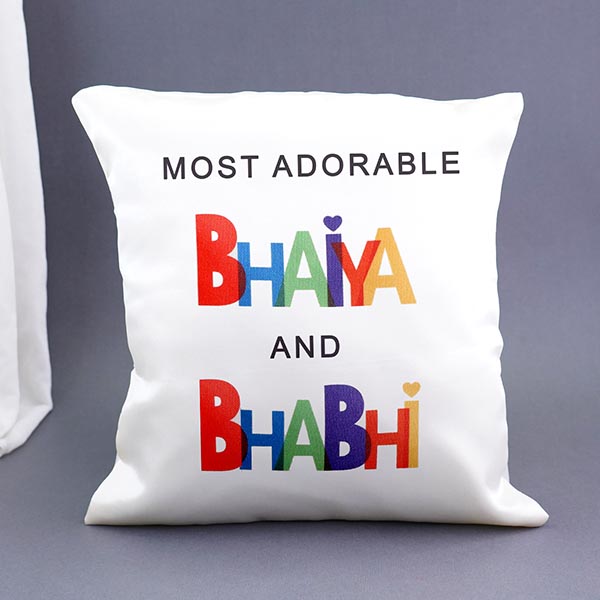Bhaiya Bhabhi Cushion with 2 Evil Eye Rakhi Combo