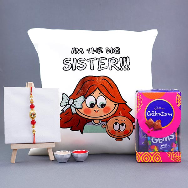I am the Big Sister Cushion with Rakhi Combo