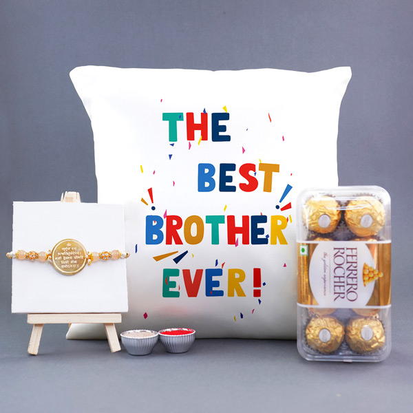 Designer Rakhi with Ferrero Rocher N Best Brother Cushion