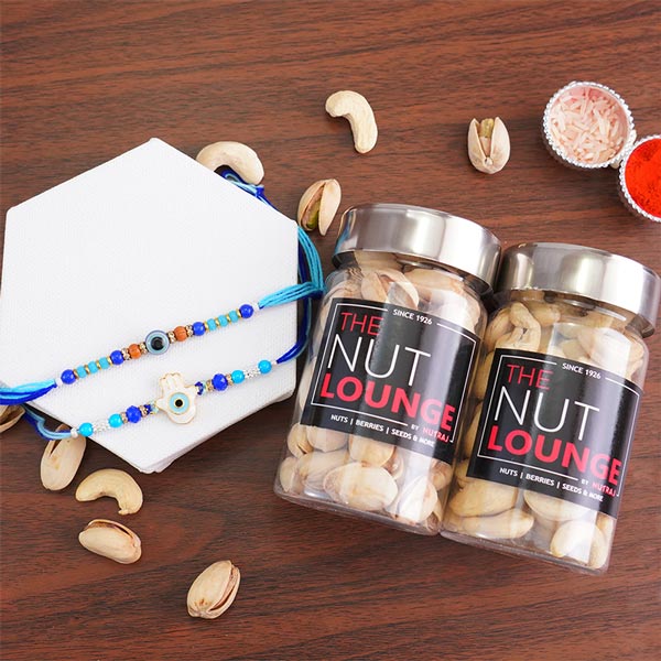 Pair of Evil Eye Rakhis with Dry Fruits