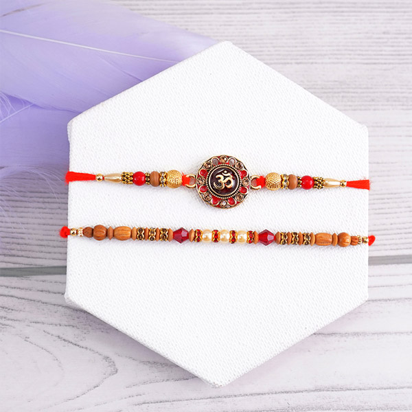 Designer Om Rakhi N Pearl Rakhi with Dry Fruits