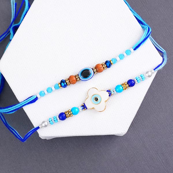 Set of Two Evil Eye Rakhis with Dry Fruits Gift Pack