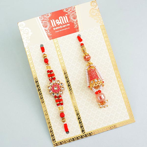 Red N Golden Bhaiya Bhabhi Rakhi Set with Dry Fruits