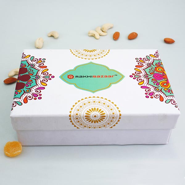 Red N Golden Bhaiya Bhabhi Rakhi Set with Dry Fruits