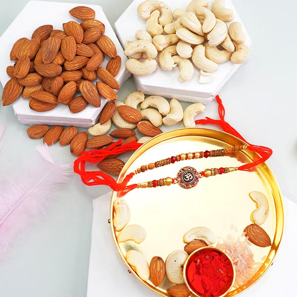 Pearl Rakhi N Golden Rakhi with Puja Thali Combo
