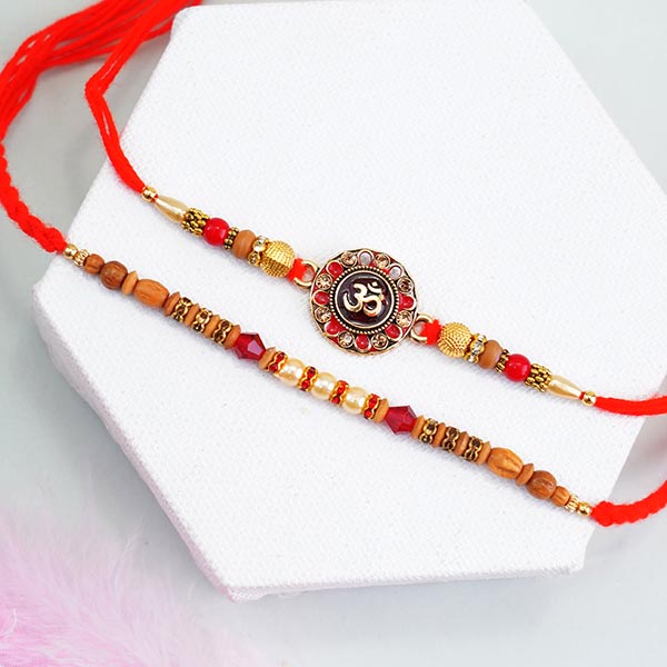 Pearl Rakhi N Golden Rakhi with Puja Thali Combo