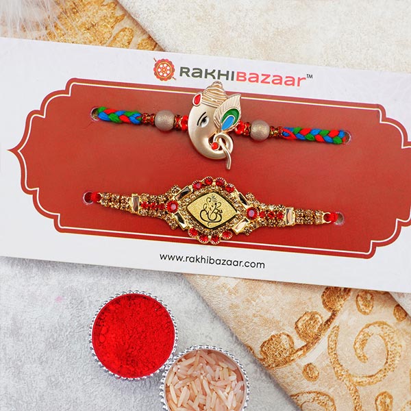 Set of 2 Golden Ganesha Rakhis