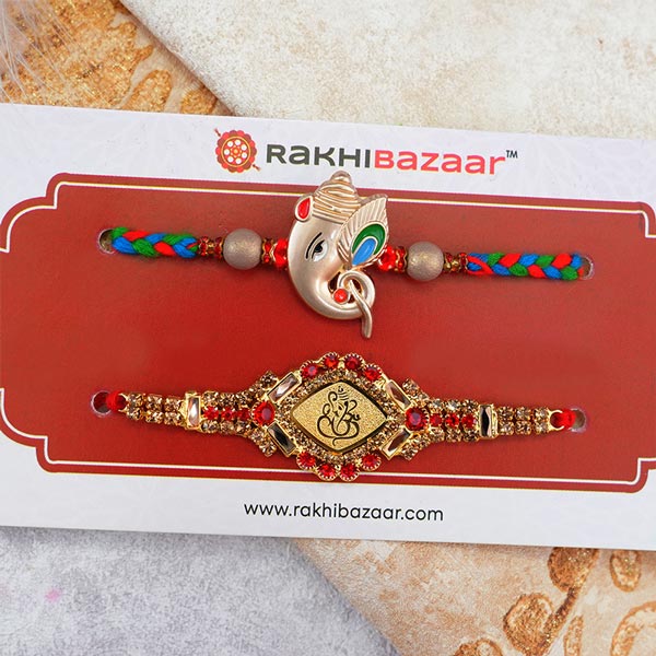 Set of 2 Golden Ganesha Rakhis