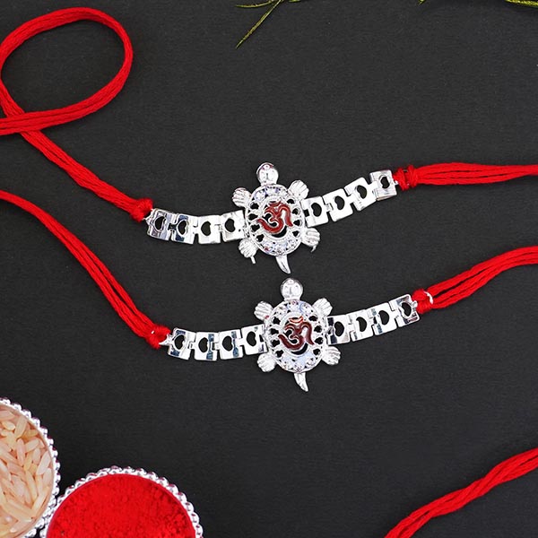 Pair of Silver Om Rakhi for Brothers
