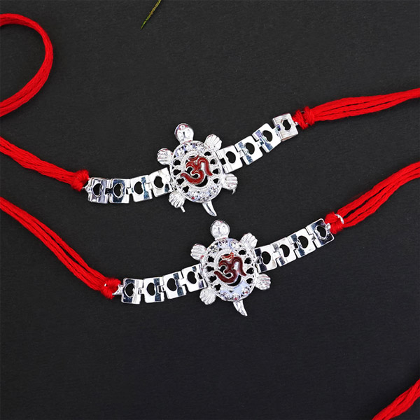 Pair of Silver Om Rakhi for Brothers
