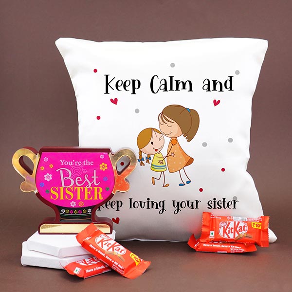 You Are the Best Sister Trophy with Chocolates N Cushion