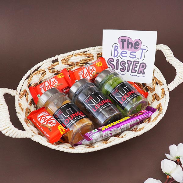 Chocolates N Dried Fruit Slices in a Basket