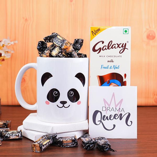 Cute Panda Mug with Galaxy Chocolate N Candies