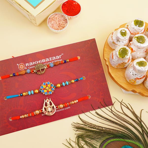 Set of Three Rakhi with Kaju Kalash for Brothers