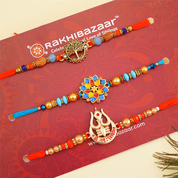 Set of Three Rakhi with Kaju Kalash for Brothers