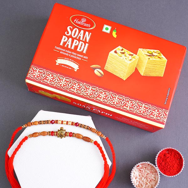 Tortoise Rakhi N Pearl Rakhi with Soan Papdi