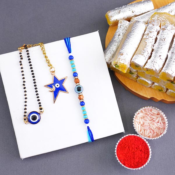 Evil Eye Bhaiya Bhabhi Rakhi with Haldirams Kaju Roll