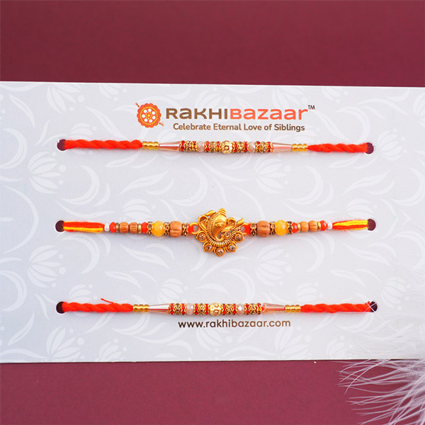 Golden Rakhi N Beaded Rakhi with Sweets Combo