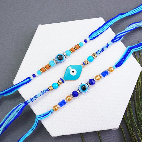 Triple Evil Eye Rakhi with Kaju Katli