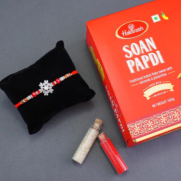 Shining AD Rakhi with Soan Papdi Sweet