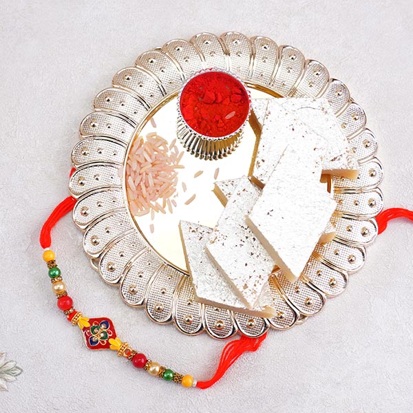 Designer Meenakari Rakhi with Kaju Katli