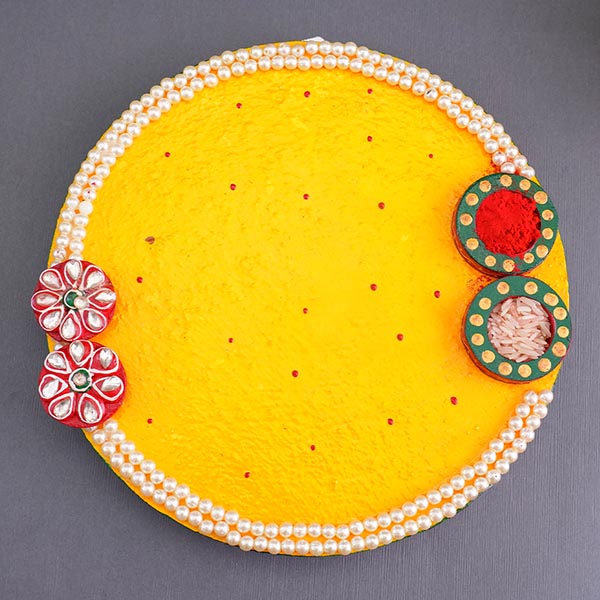 Golden Rakhi N Flower Rakhi with Sweets Combo