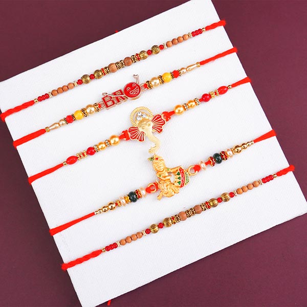 Five Rakhis with Chocolates N Sweets Combo for Brothers