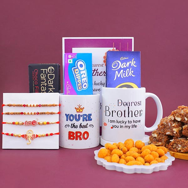 Pearl N Golden Rakhi Gift Hamper for Brothers