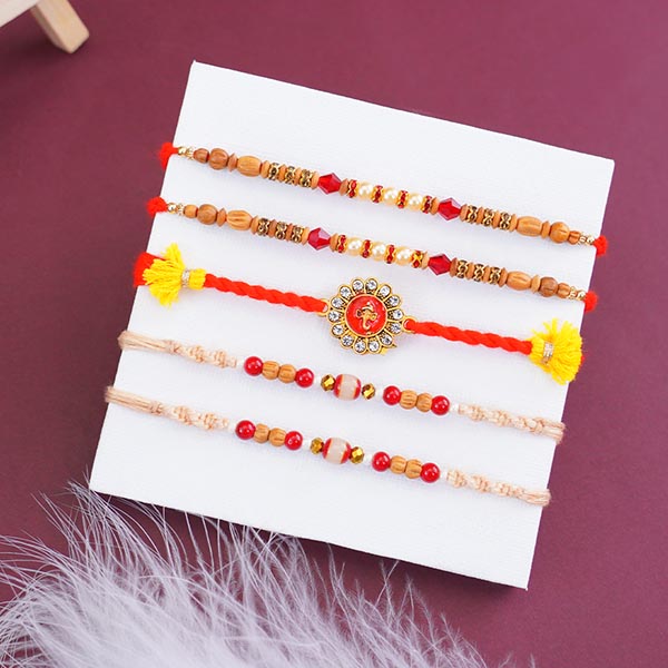 Set of Five Rakhis with Sweets Gift Hamper for Brothers